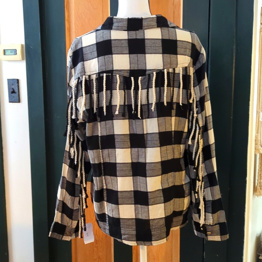 Buffalo Plaid Fringe Shacket NWT